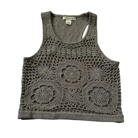 Arden B Graphite Knit Crochet Crop Top Women's Size XS | 72-34-2 - Picture 3 of 6